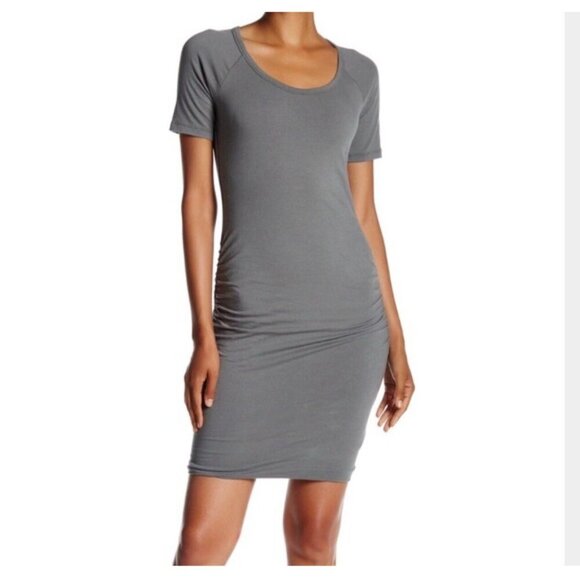 James Perse Dres size large (3) ruched gray short sleeve t-shirt dress nwt - Picture 1 of 11
